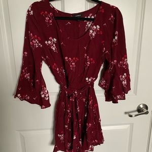 Express Burgundy Floral Boho peasant dress